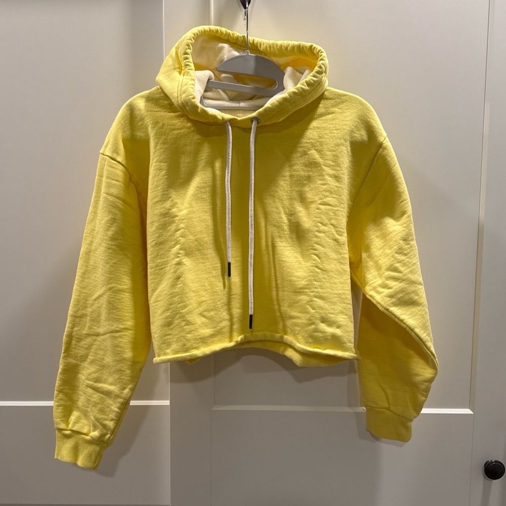 Yellow Cropped Hoodie Sweatshirt - Women
